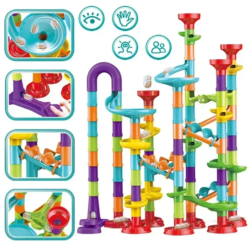 45-142PCS Marble Run Race Track Building Blocks Kids 3D Maze Ball Roll Toy DIY Marble Run Race Coaster Set Christmas Gift
