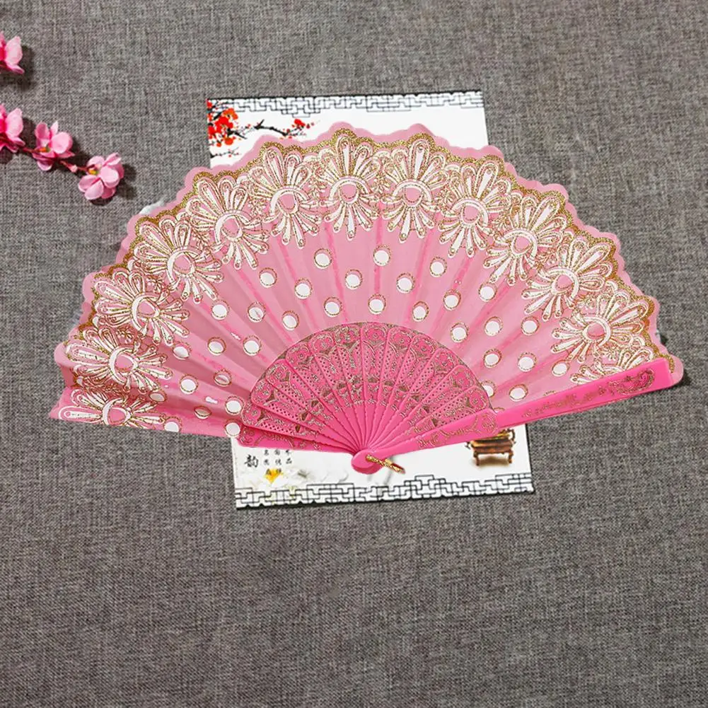 ExquisiteFloralPatternClothCoverHangingLoopDesignFoldingFan