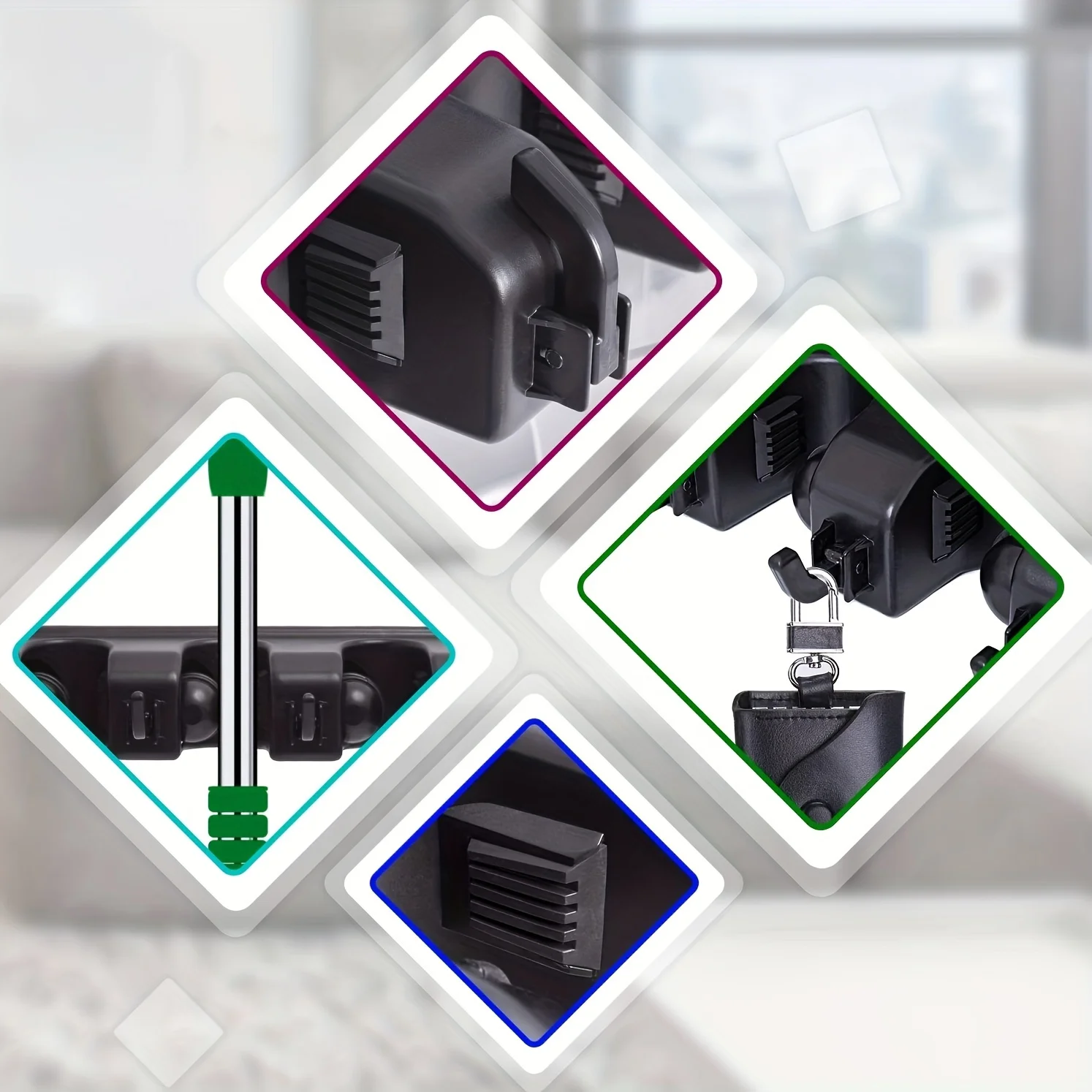 1pc Magic Mop Rack Broom Rack Mop Clip Hook Bathroom Hook Broom Storage Multiple Colors and Multiple Hooks Multifunctional