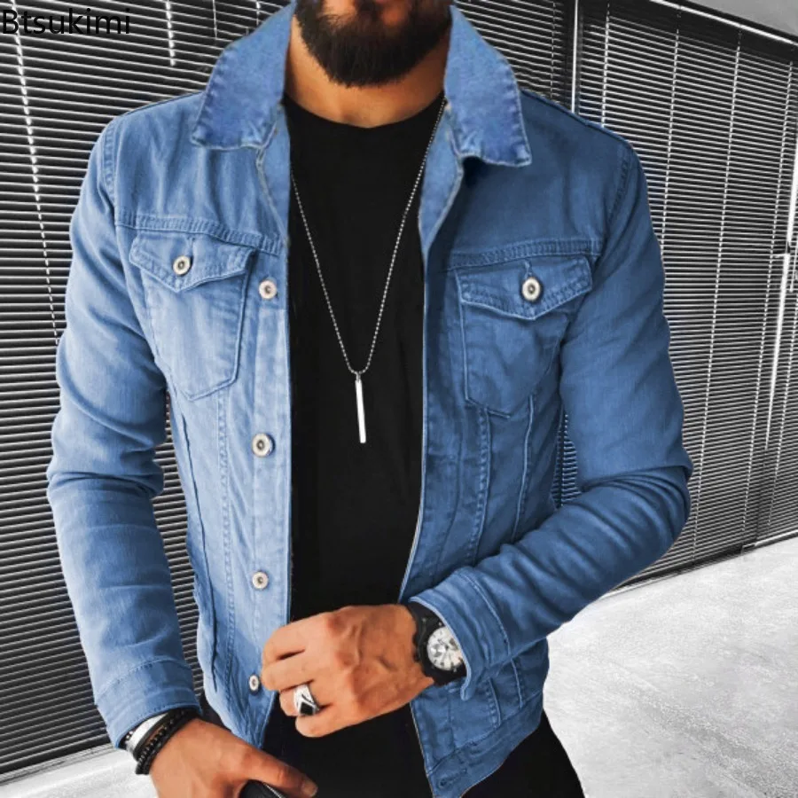 New Men's Denim Jackets 2024 Spring Autumn Casual Slim Fit Stylish Motorcycle Jean Jackets Man Lapel Denim Tops Trend Streetwear