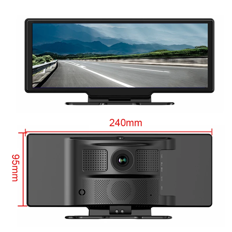 2K Dual Lens Dash Camera 10.26 inch Wireless CarPlay Bluetooth Android Auto Car DVR Navigation Driving Recorder WiFi APP Control rear mirror camera