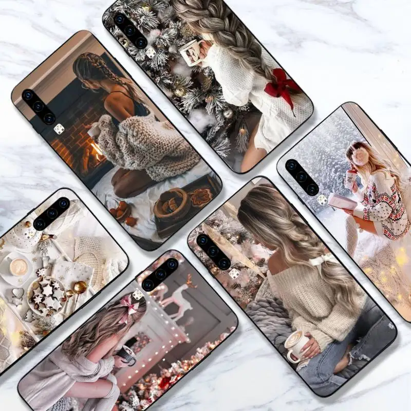 Christmas Girl Winter Coffee Custodia Per Telefono Di Capodanno Per Huawei Honor Mate 30 40 50 20 8 70 5 9 10 Pro P X I S Y Lite Nova