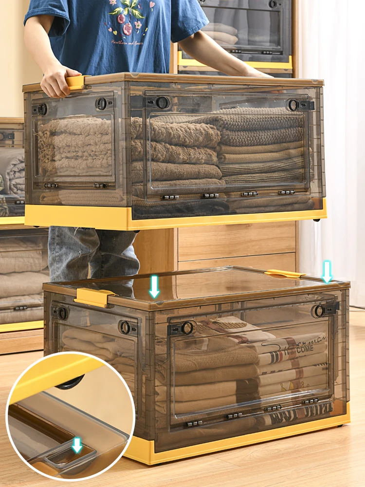 Transparent Plastic Clothes Storage Box Home Use Foldable Wardrobe Toy Book Organizer Box Quilt Arrangement Case Multi-Functi...