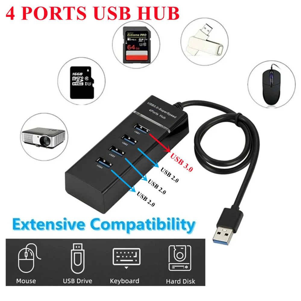 4 Ports High Speed HUB High-Speed 4 Port USB 3.0 2.0 Multi HUB Splitter Expansio