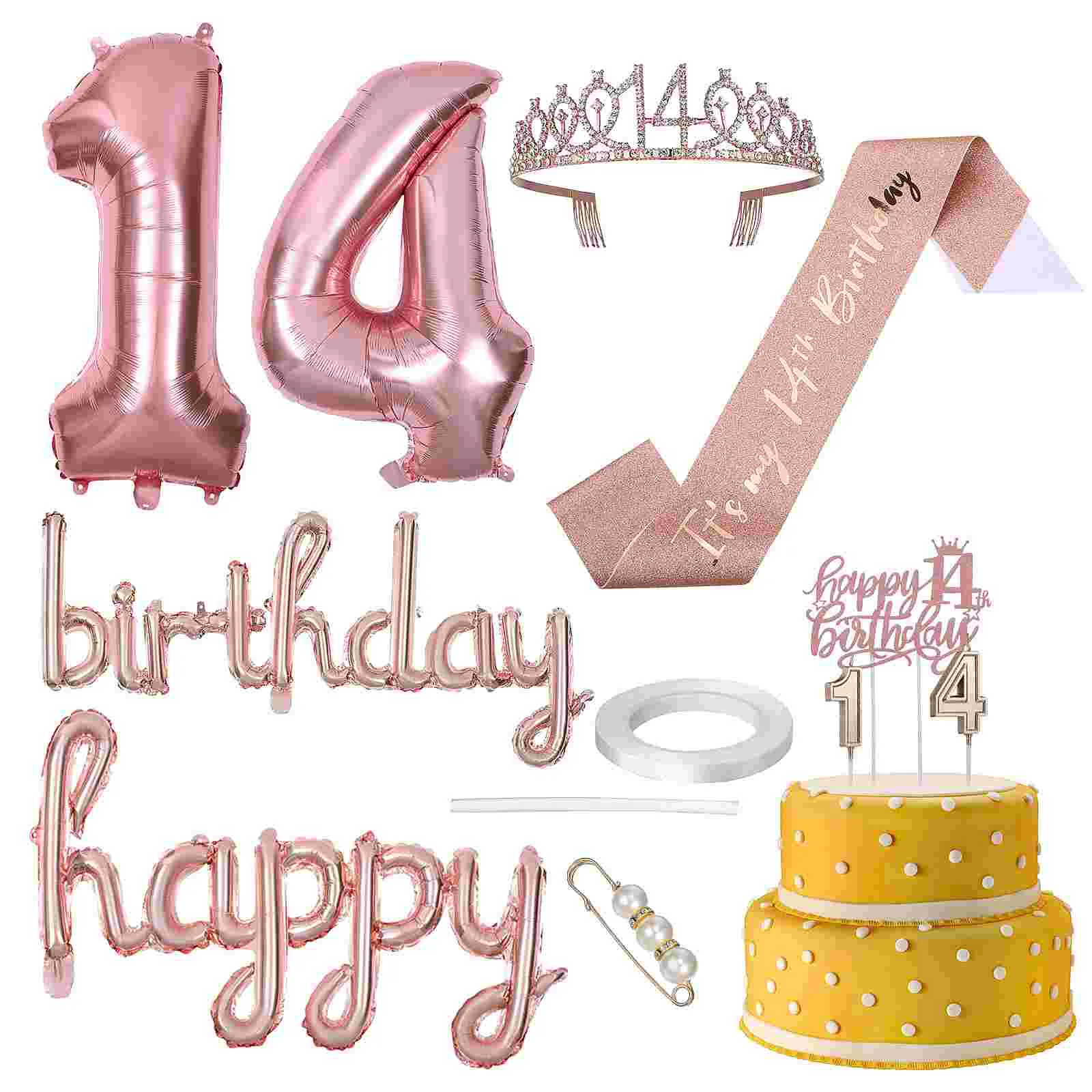 

14 Year Old Girl Birthday Ornament Party Decorations Happy Balloons Letters 14th Women Plastic for Girls Miss