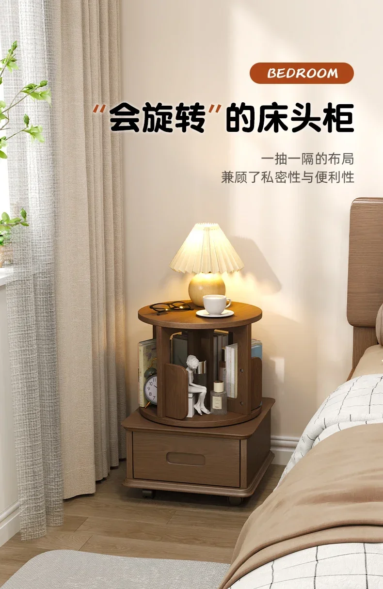

Solid Wood Bedside Cabinet Children's Bedroom round Storage Rack Simple Storage Cabinet