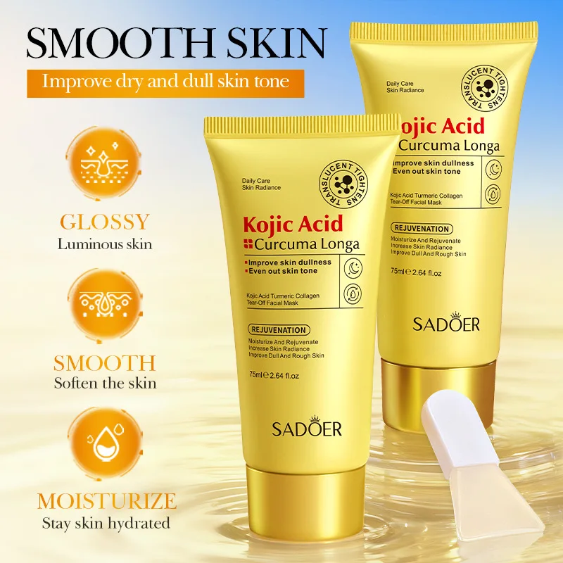 SADOER Kojic Acid Turmeric Facial Peeling Masks Whitening Moisturizing Anti-Aging Face Tear-Off Collagen Mask Korean Skin Care