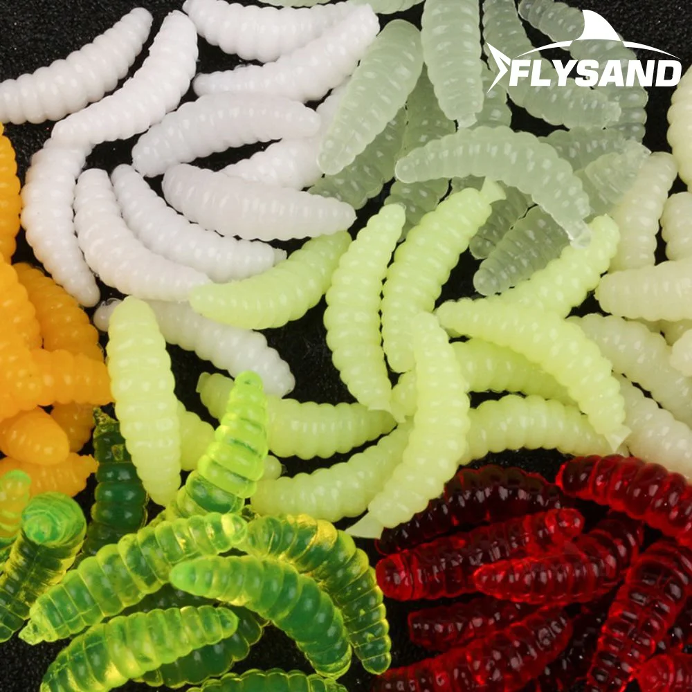 FLYSAND 구더기 그럽 소프트 루어 미끼, 벌레, 빛나는 새우, 바다 강 낚시 미끼, 7 가지 색상, 50 개/봉지, 2cm, 0.38g 
