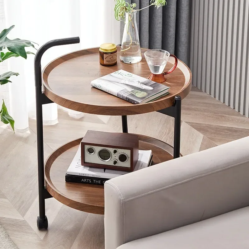 

Double-Layer Storage Rack Living Room Removable Trolley Coffee Table Bedroom Bedside Side Table Dining Car