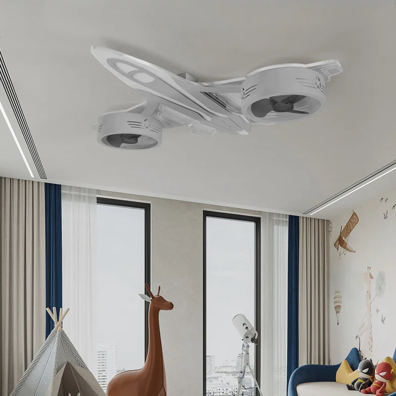 Ventilador de teto com luz LED para quarto de criança, helicóptero  decorativo interno 744759703682