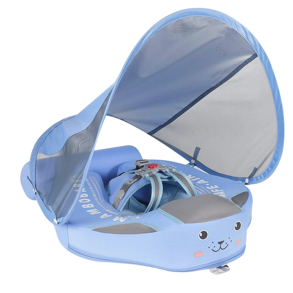 Mambobaby Baby Swimming Pool Float Non Inflatable Infant Swimming Float Water with Removable Canopy Waist Swim Ring