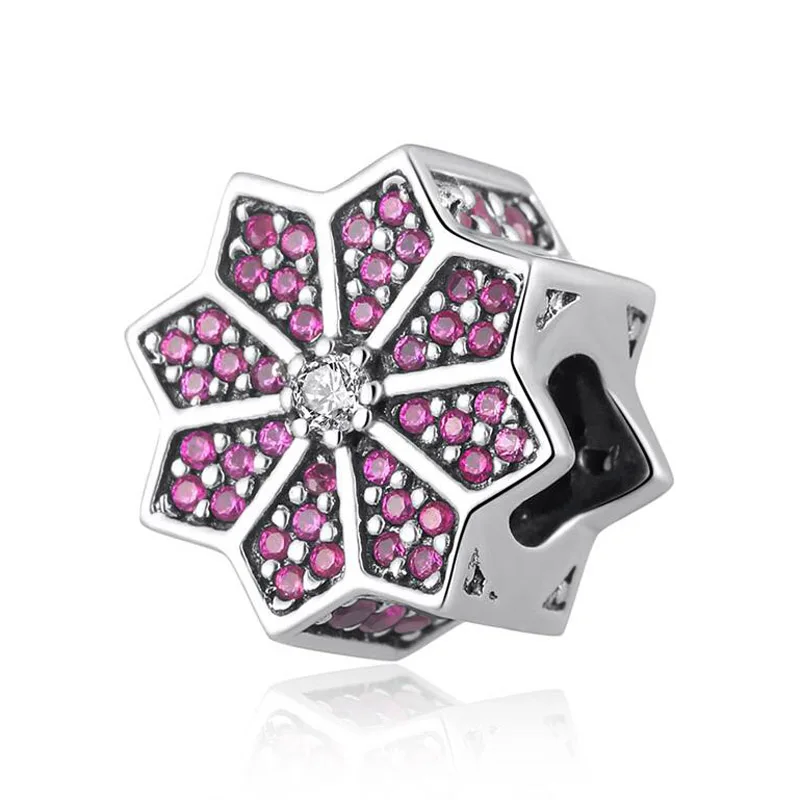 

Sculptural Poinsettia With Crystal Charm Fit Women Bracelet Bangle DIY Jewelry Authentic S925 Sterling Silver Bead Girl Gift