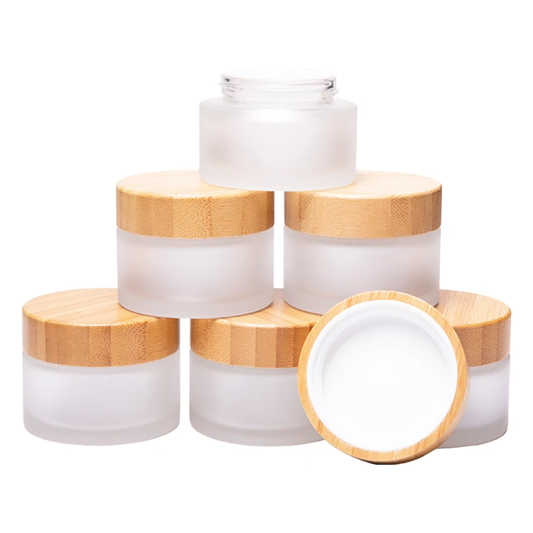 

3Pcs 5g 15g 1OZ 50g 100g 200G Empty Frosted Clear Glass Jar with Natural Bamboo Wooden Lid Cosmetics Body Face Cream Containers