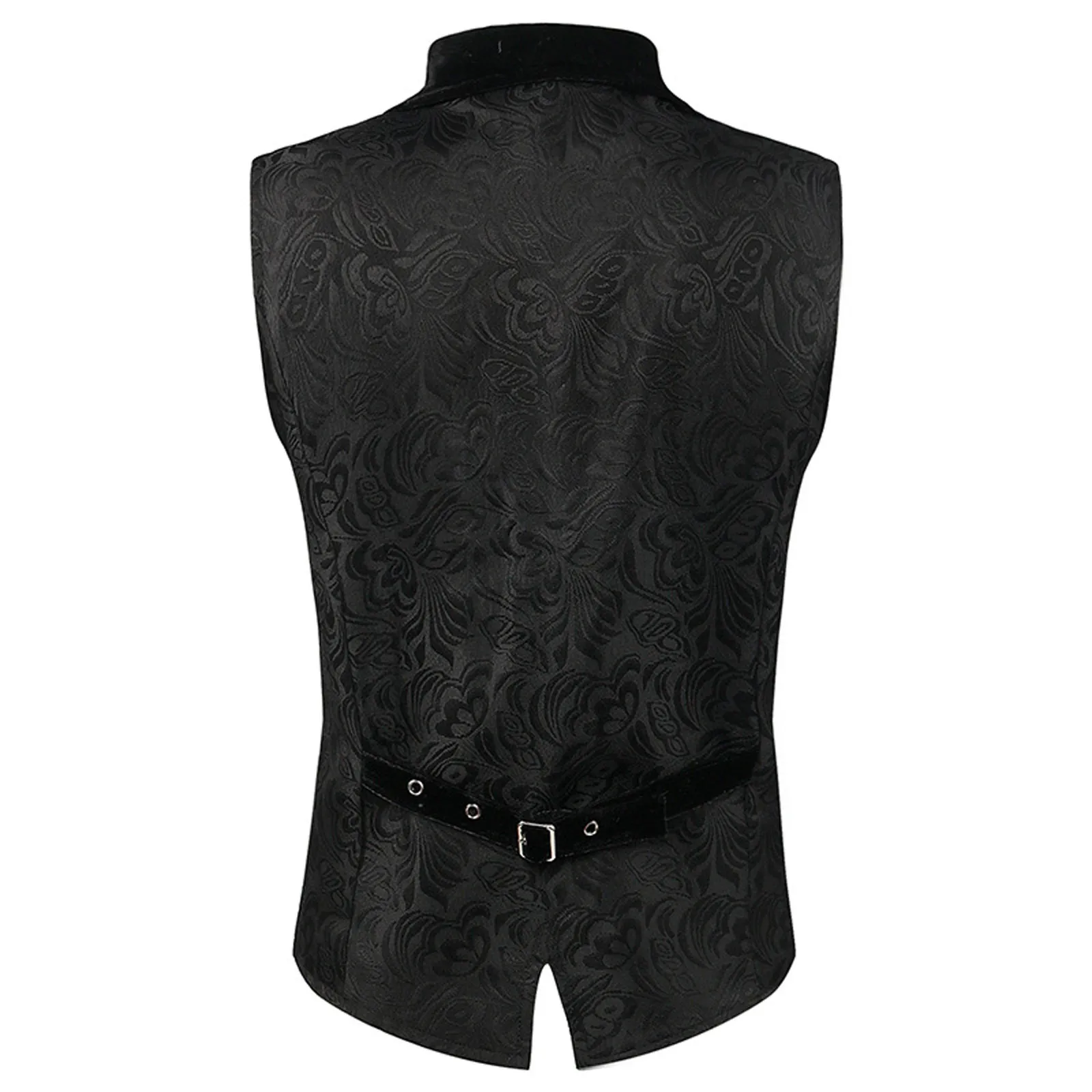 Men's Steampunk Gothic Sleeveless Waistcoat Vintage Medieval Black Floral Jacquard Single Breasted Mens Suit Vests Party Cosplay 5