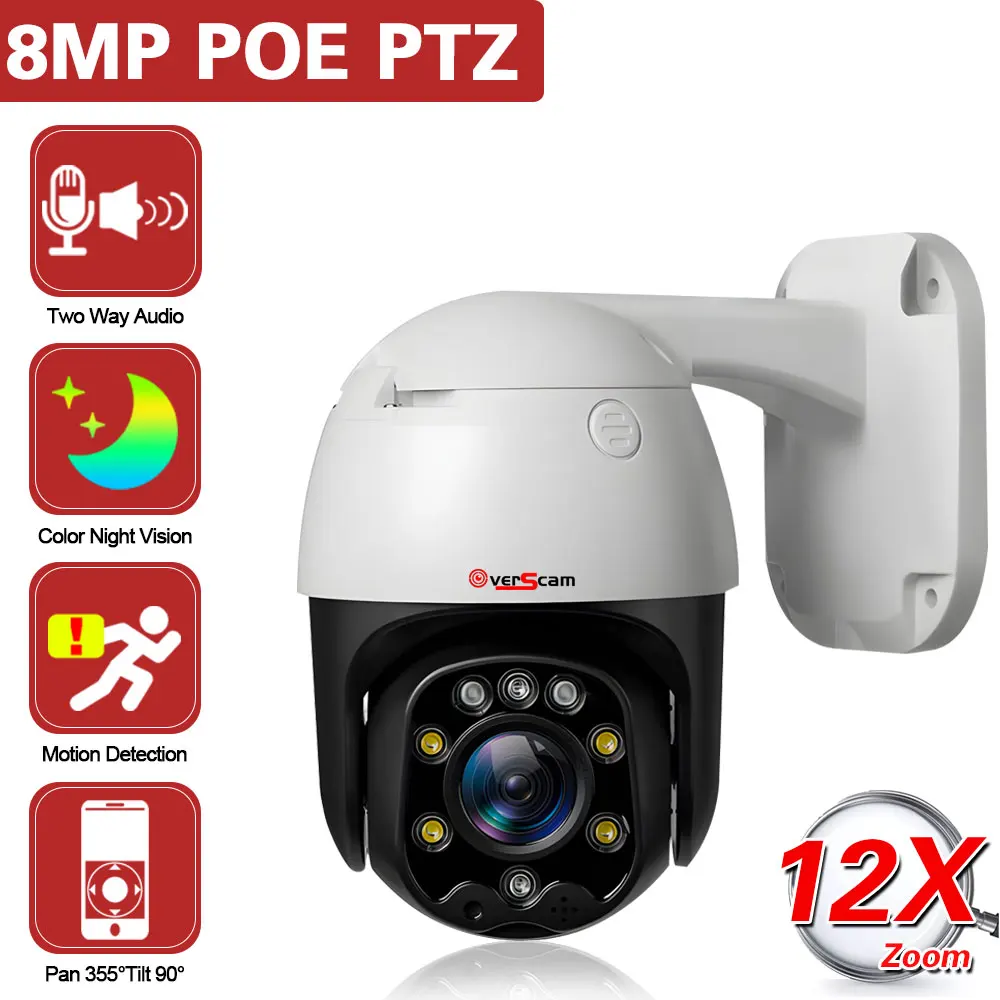 

IP-камера ПНН, 4K, 8 Мп, HD, 12X зум, POE, Ptz, двустороннее аудио, уличная Водонепроницаемая ИК-камера видеонаблюдения, PTZ-камеры, слот для TF-карты 128G, P2P