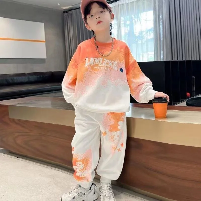 

Spring Autumn Streetwear Set Children Fashion Tie-Dye Printed Letter Tops Long Pants 2 Piece Set 5-13Y Spring Trend