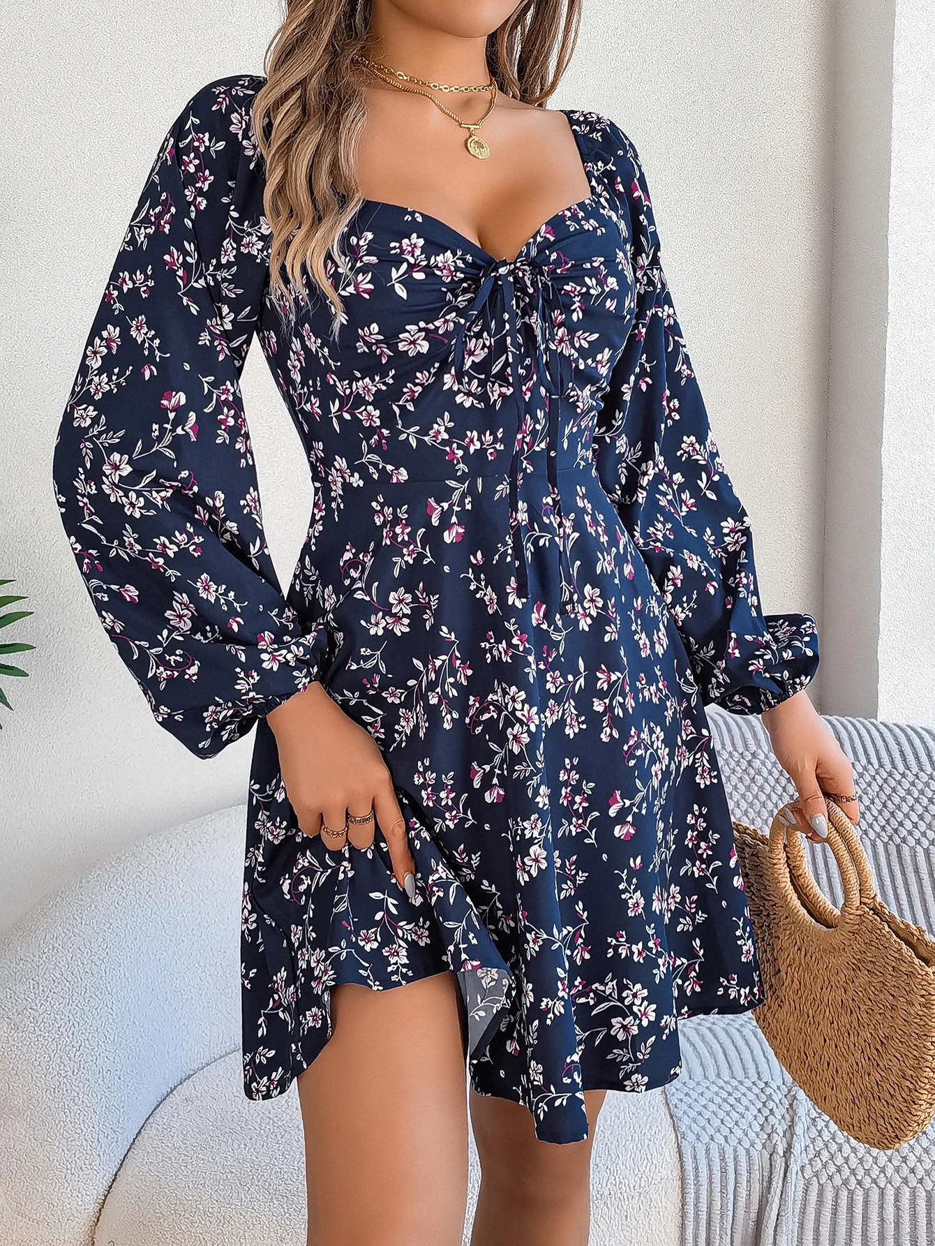 Women Flower Print Vacation Dress
