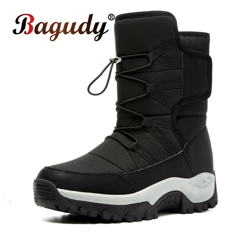 Winter Snow Boots Unisex Warm Push Mid-Calf Waterproof Non-slip Thick Leather Platform Large Size 35-46