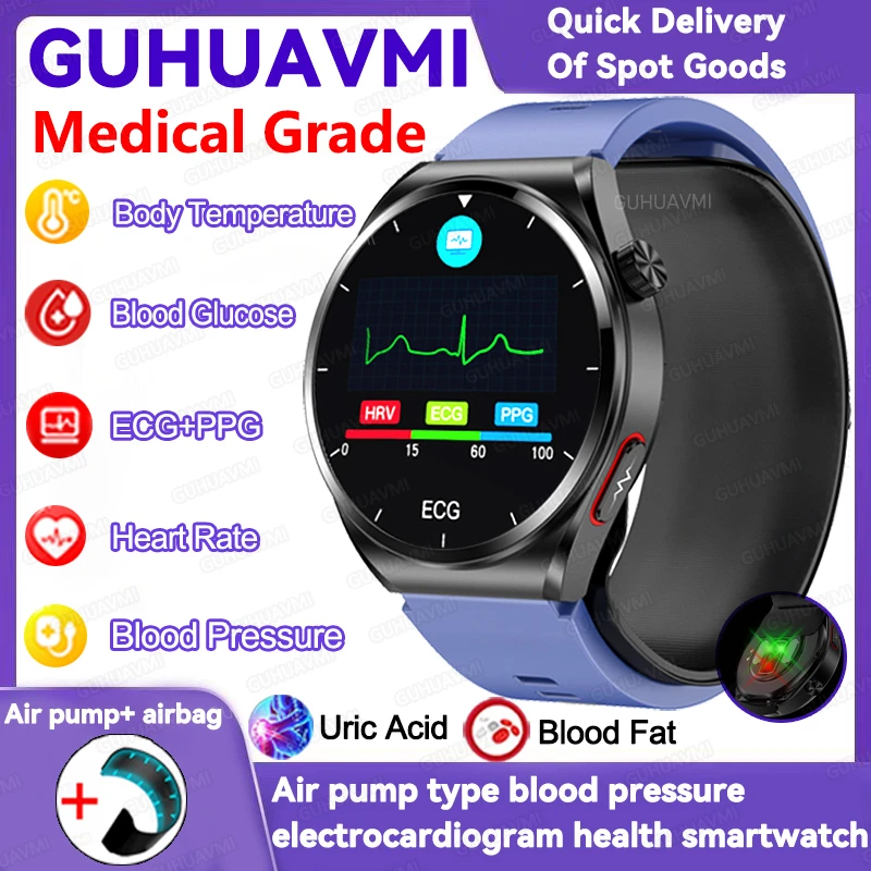 Per Huawei Ios Precision Blood Pressure Heart Rate Health Smartwatch Air Pump Airbag Uomo Donna Blood Glucose Lipide Ecg + Ppg Watch