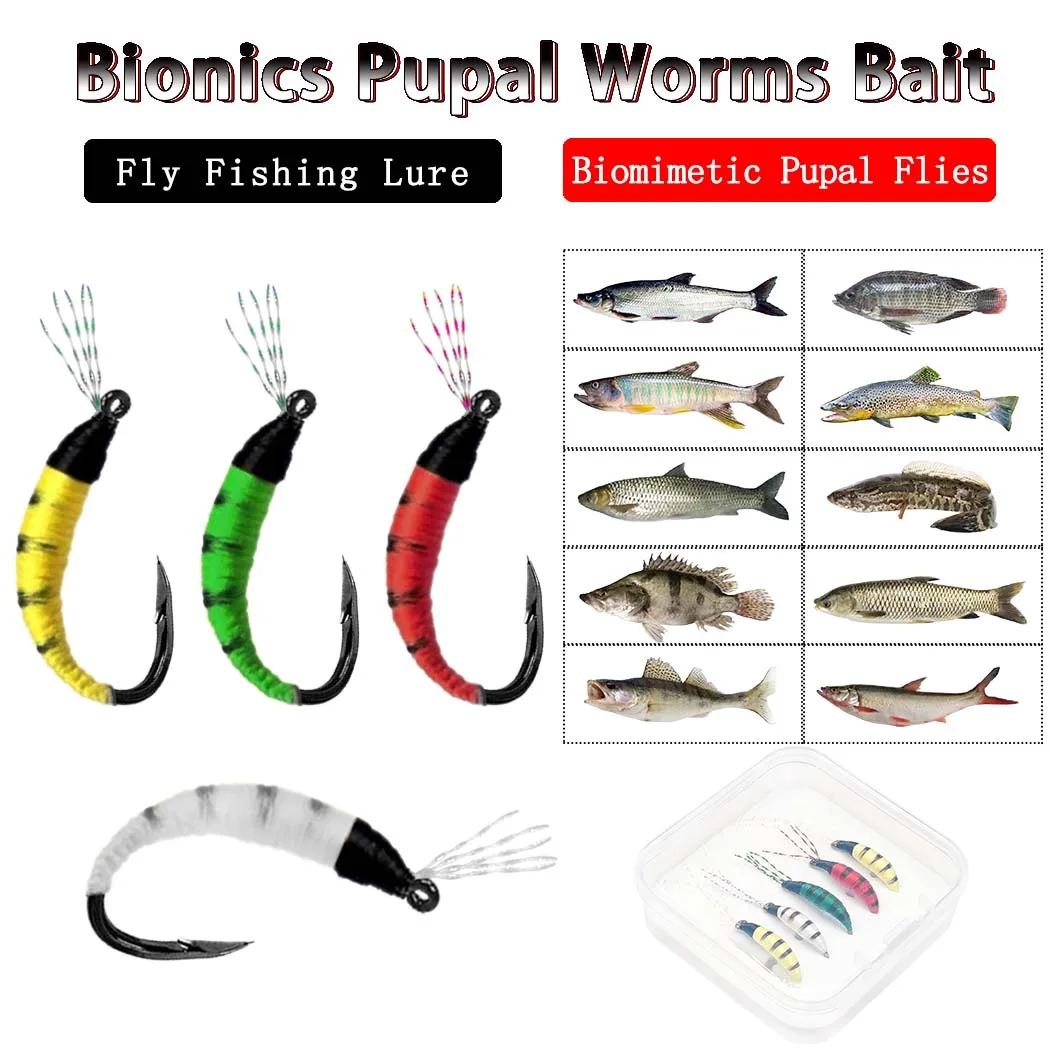 5/10 Teile/schachtel Nymph Pupal Würmer Mehrfarbige Fliegen Forelle Lachs Hecht Bass Angeln Fliegen Köder Köder # 6