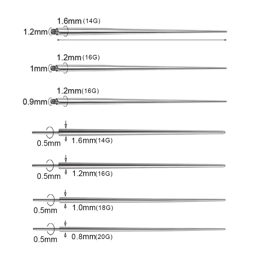 Insertion Pin Taper Thread Pin Labret Barbell Ear Lip Nose Piercing Taper Earrings Surgical Steel Piercing Connect Tool 10pcs