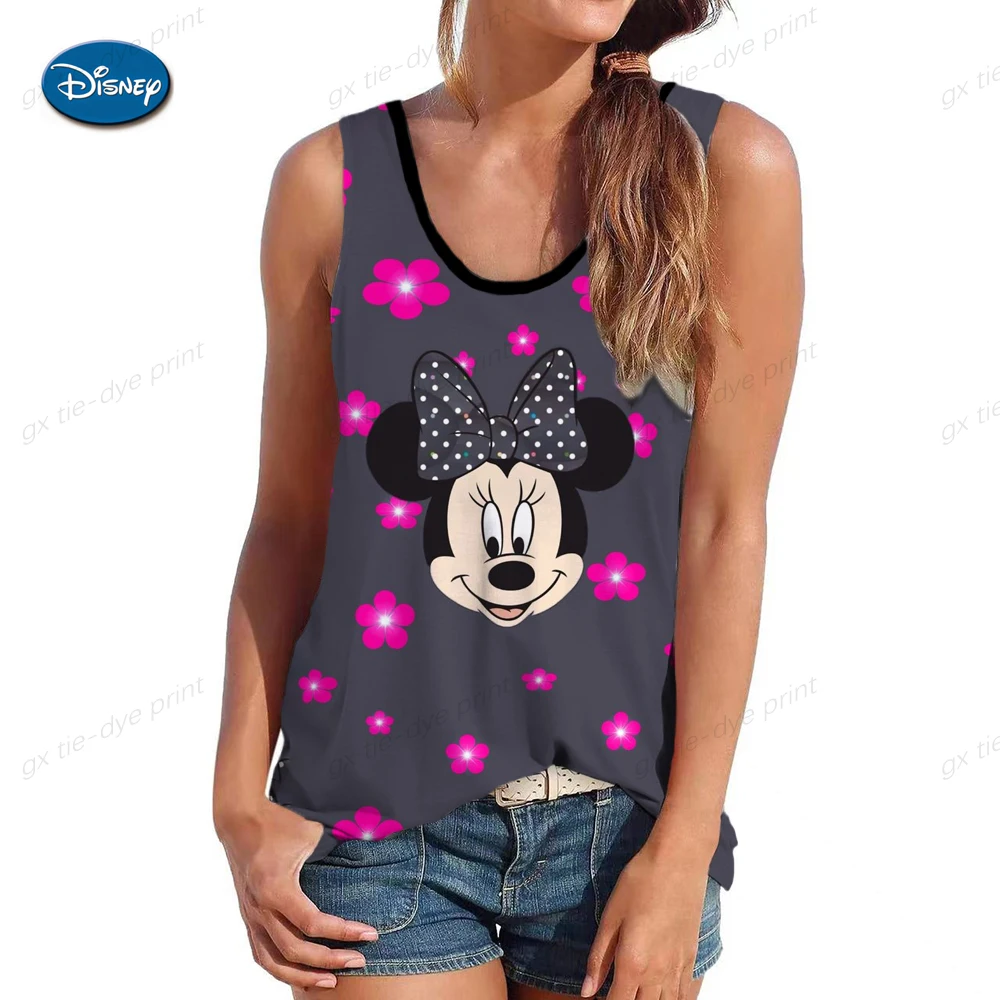 thumbnail image 1 of Camiseta sin mangas para mujer, cuello en V, camiseta sin mangas con estampado de Mickey Mouse de Disney, versión completa, ropa informal de calle para mujer, 1 of 5