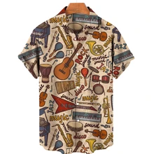 

2022 New Summer Men's Shirt Men's Hawaiian Casual Single Button Shirt Musical Instrument 3D Printing Short Sleeve Beach Top