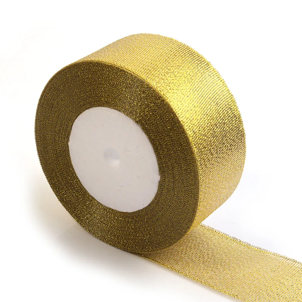 Silver Gold Glitter Silk Satin Ribbon for Party and Home Decorations - 25 Yards