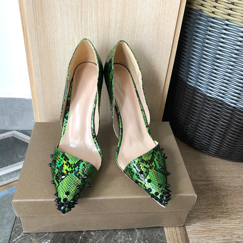 Veowalk-zapatos de tacón alto de serpiente de camuflaje verde para