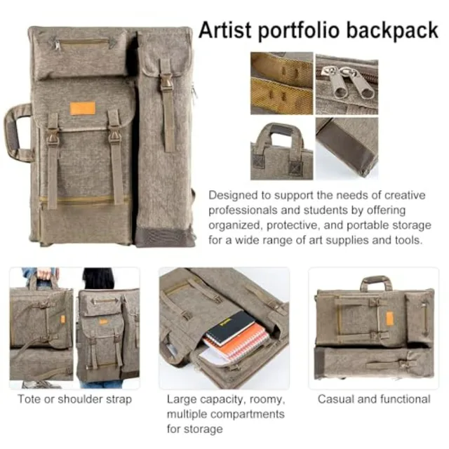 TRANSON Art Portfolio Case Artist Backpack Canvas Bag Large 26" x 19.5"