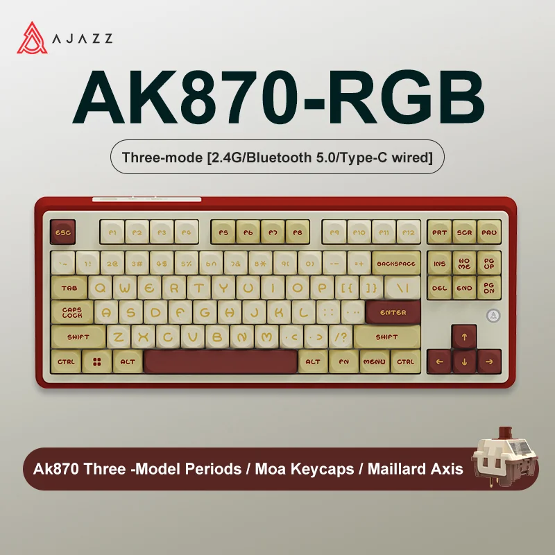 NEW AJAZZ AK870 Tri-mode RGB Bluetooth 2.4GHz Wireless Gaming