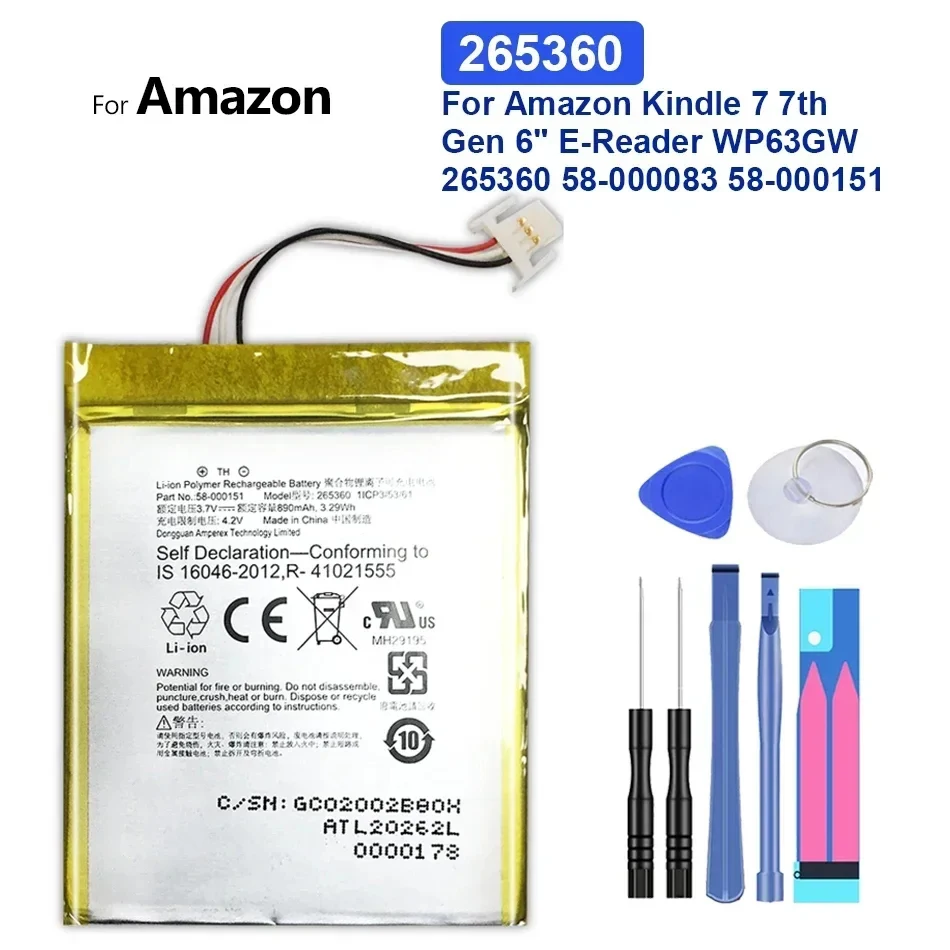 Rechargeable Battery 890Mah Battery For Kindle 499 558 7Th Generation 8Th SY69JL WP63GW 58-000151 MC-265360-03