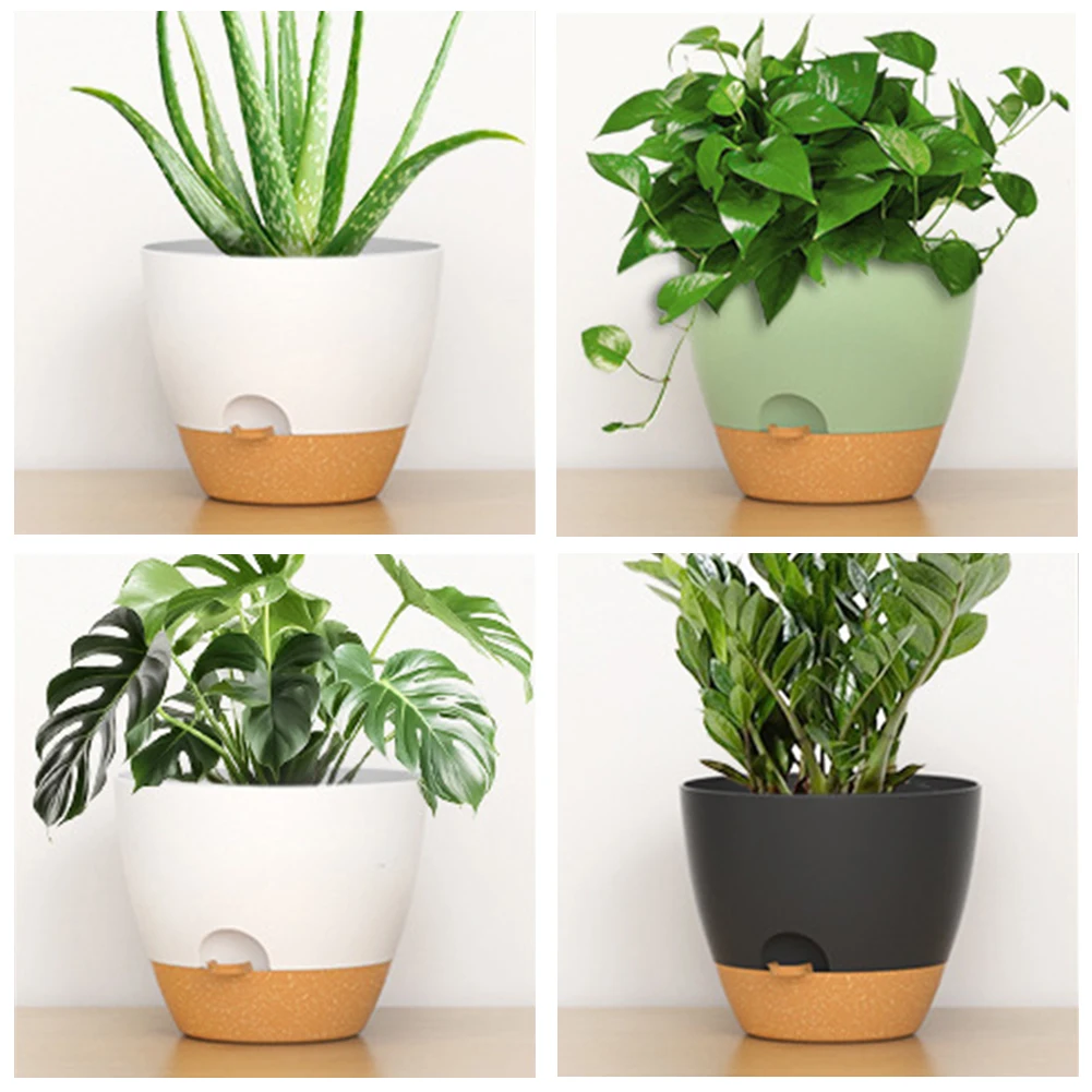 5Pcs Convenient Plant Pots with Drainage Hole Creative Plastic Planters Wear Resist Self Draining Pots for Indoor Outdoor Plants