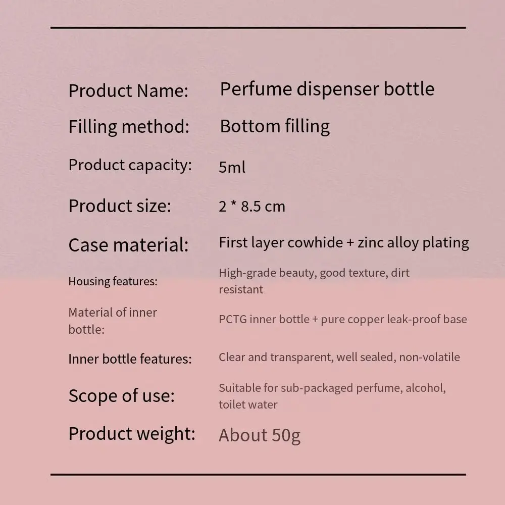 Luxury Bottom-filled Bottle Fragrance Self-pumping 5ml Real Leather Spray Bottle Cologne Moisturizer Fine Mist Atomizer