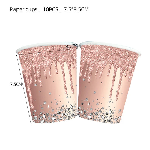 Rose Gold Bronzing Party Disposable Cutlery Set Paper Plate Birthday Wedding Bridal Shower Baby Decorative Supplies Paper cups-10PCS