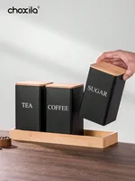 1pc Coffee Storage Can Tea Snacks Coffee Bean Storage Can Bamboo Lid Iron Art Display Square Can 2