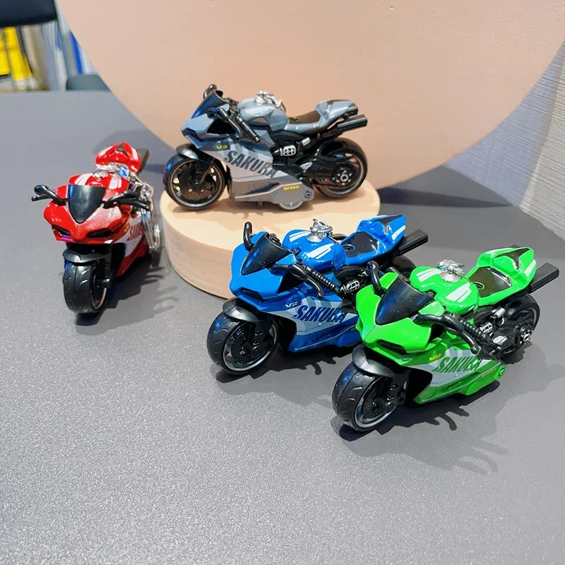 Mini Simulation Plastic Motorbike Model Keychain Cute Pendant Keyring Bag Home Desktop Miniatures Collection Display
