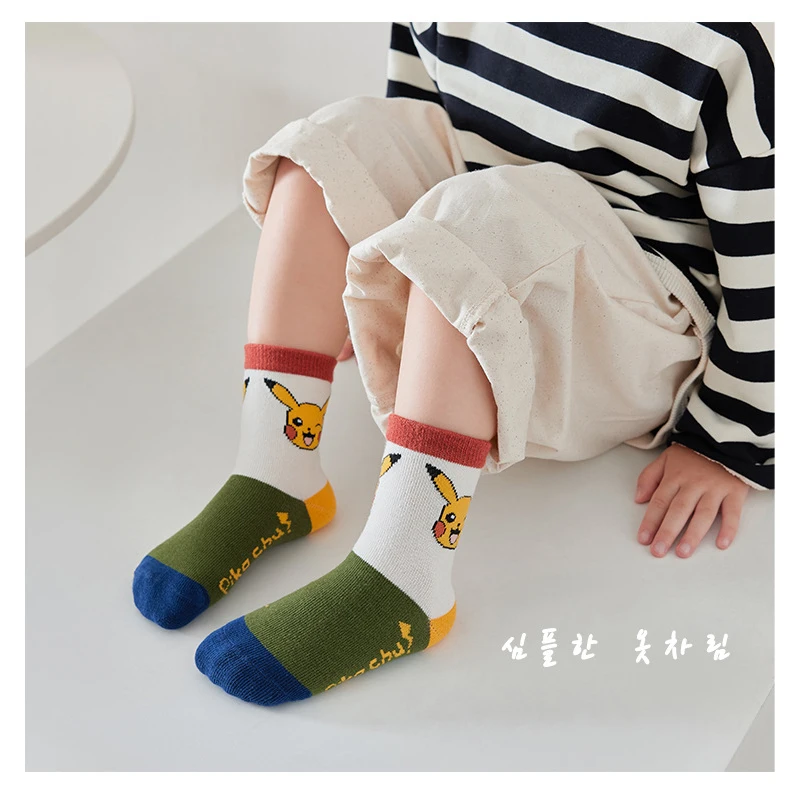 5 paires de sports dessin animé chaussettes pour enfants Baby Boy Pokemon  Pikachu Chaussettes Kawaii enfant chaud et doux cadeau enfants filles  vêtements