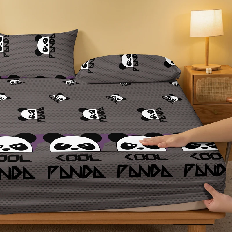 1 Cartoon Cute animal panda printed matte Fitted Sheet, bedroom printed bed cover, bedding (excluding pillowcases) 3