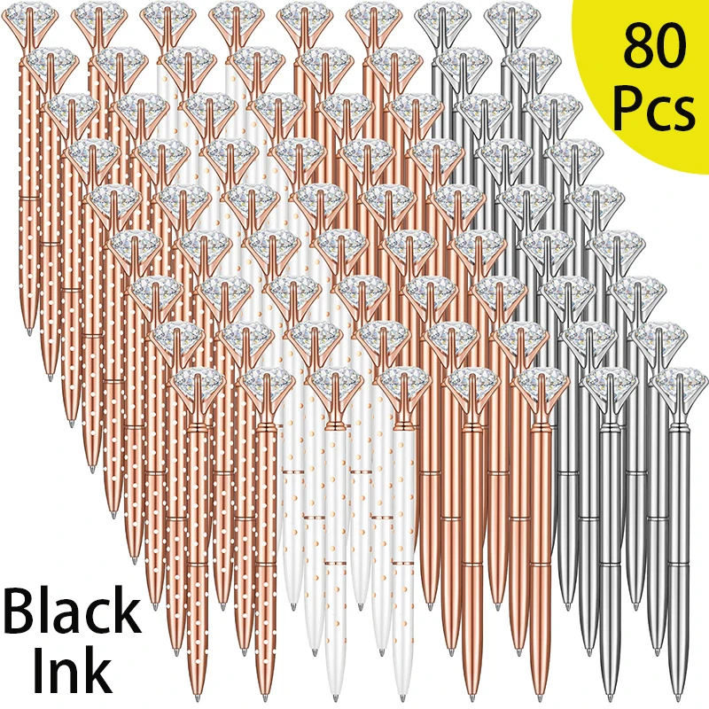 

80Pcs Diamond Pens Crystal Diamond Ballpoint Pen Fancy Cute Pens for Women Bling Metal Ballpoint Pen Office School Supplies