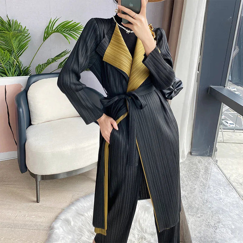 

Miyake Pleated Jacket Design Sense Long-Sleeved Medium-Length Cardigan Spring Fashion Versatile Loose Windbreaker Women's Winter