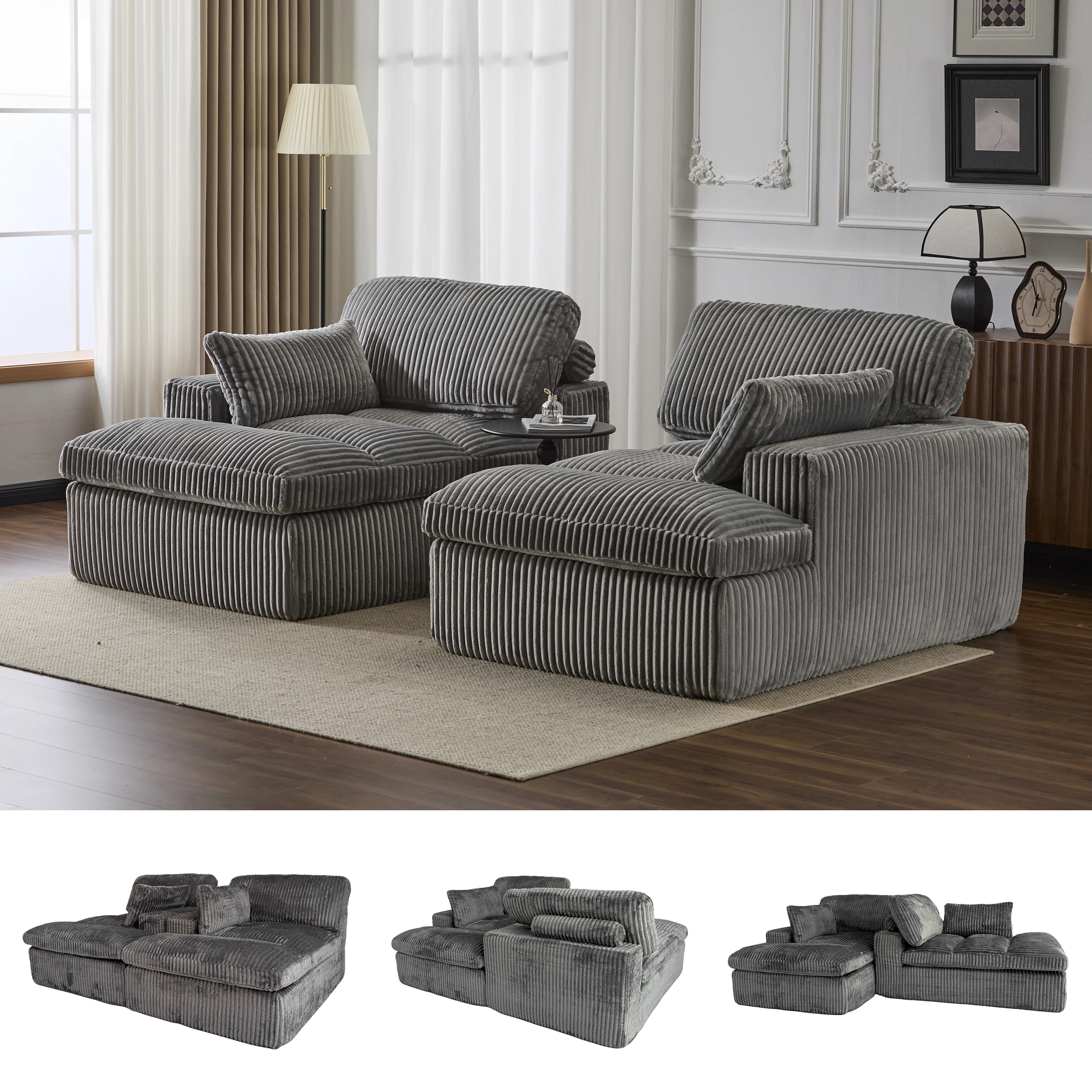 Cord 2-in-1 Schlafsofa, Graues Modernes Schlafcouch ohne Montageaufwand, Schlafsofa für Wohnzimmer, Gästezimmer – Detail 3