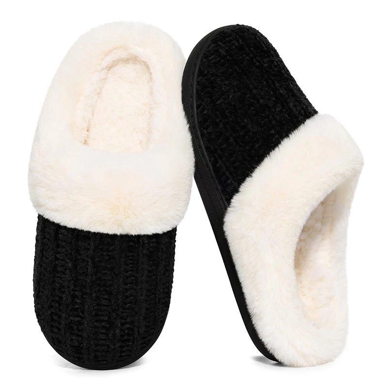 Women Winter Cotton Slippers Comfortable Chenille Textured
