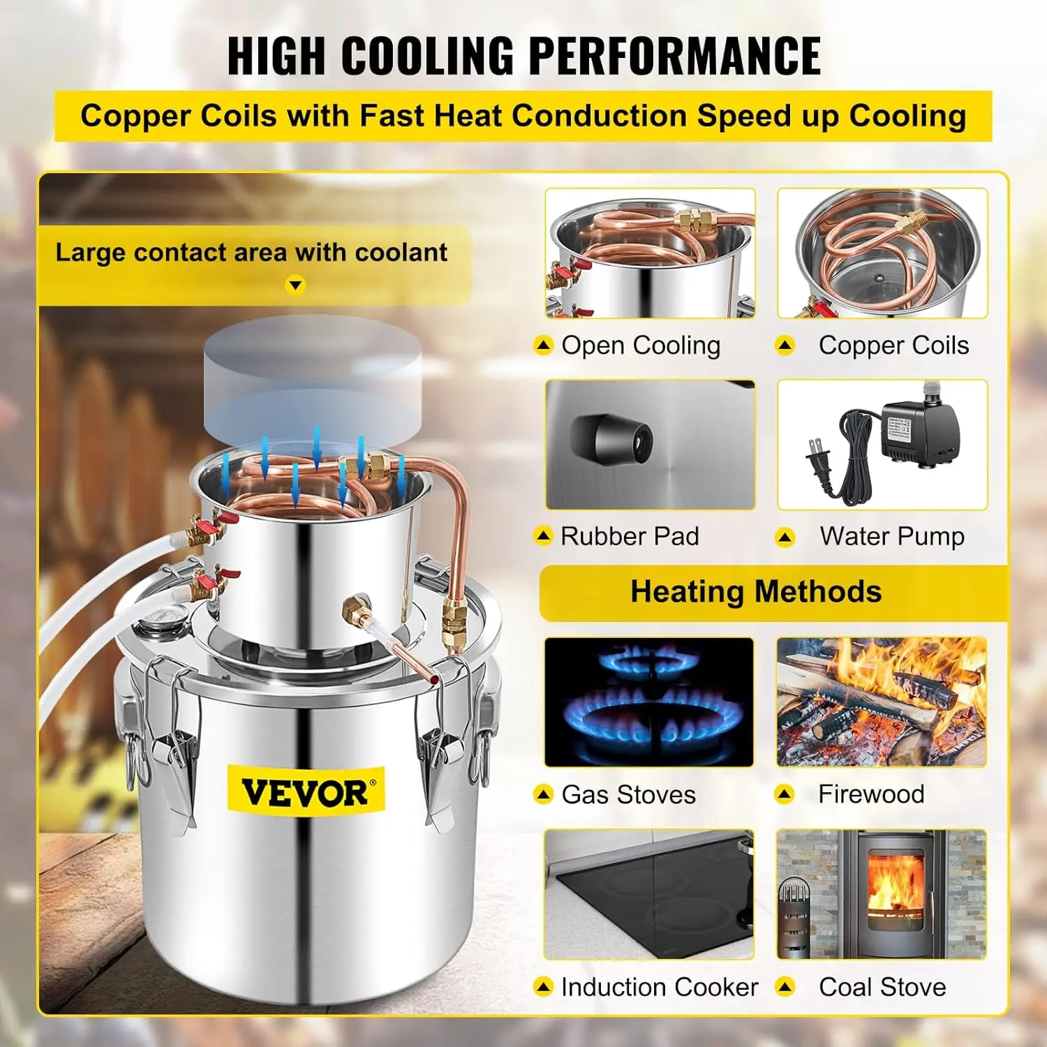 Alcohol Still 13.2Gal/50L Alcohol Distiller Stainless Steel Distillery Kit for With Copper Tube & Pump Home Brewing Kit