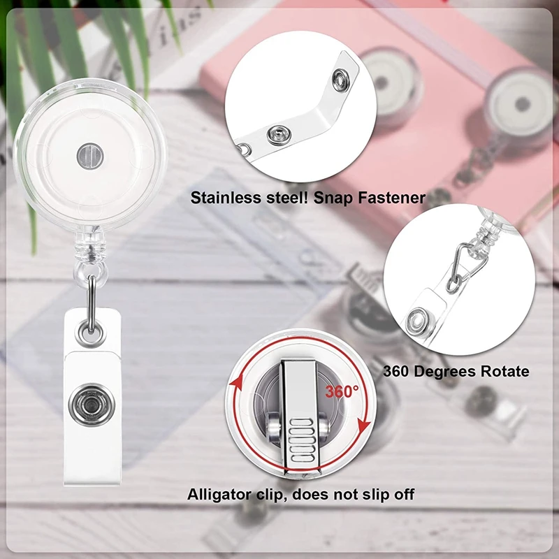 50 Pack Retractable Badge Holder ID Card Reels Carabiner Reel Clip On ID Card Holders For Teachers Office Nurse