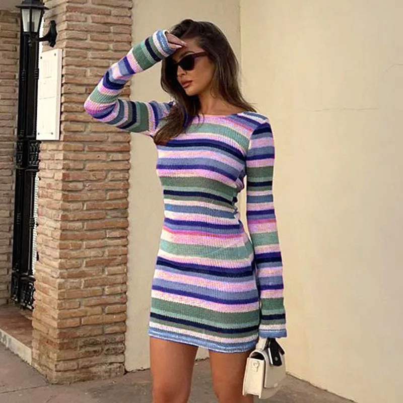 

Women's autumn and winter new long-sleeved strappy short hip-covering hot girl dress sexy party dress club clothing
