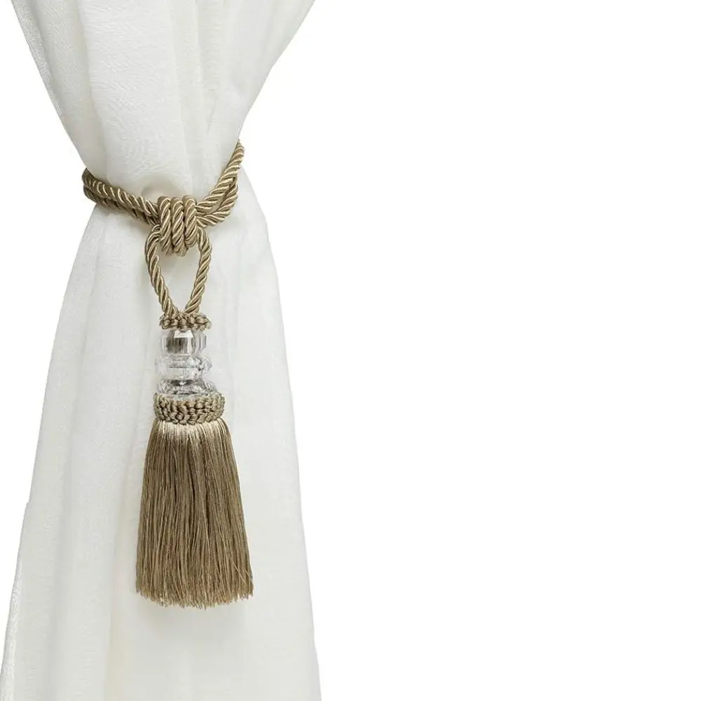 Silver Tiebacks with Tassel 2 Pack Home Decorative Curtain Holdback Modern Gold Curtain Hand-Woven Tiebacks