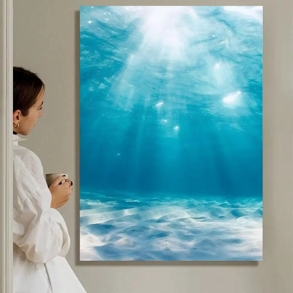 פוסטר גלים בחוף האוקיינוס HD קרטון אמנות קיר עצמי הדבקה נשלפת לבית סלון