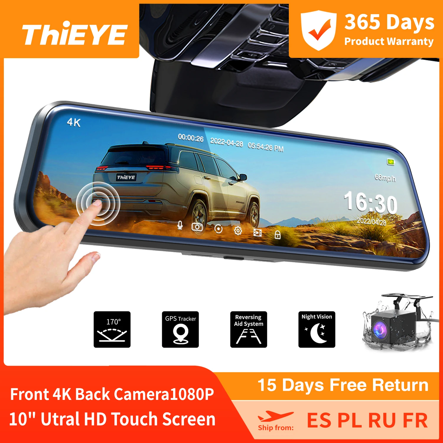 Thieye 2.5k 10inch Ips Full Touch Screen Hd1080p Video Recorder Car Dvr