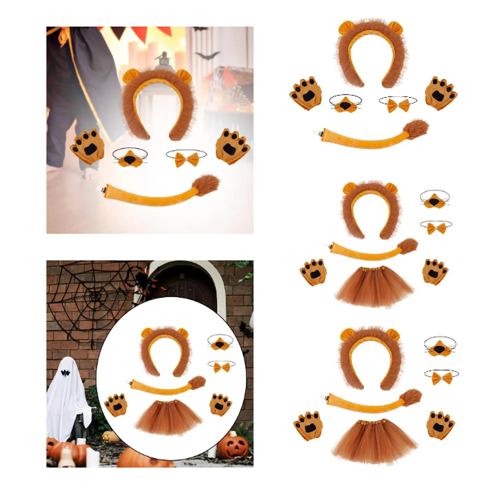 Lion Ears Noise Bow Tie Tail Palms Set Animal Costume Accessories for Carnivals Movie Props